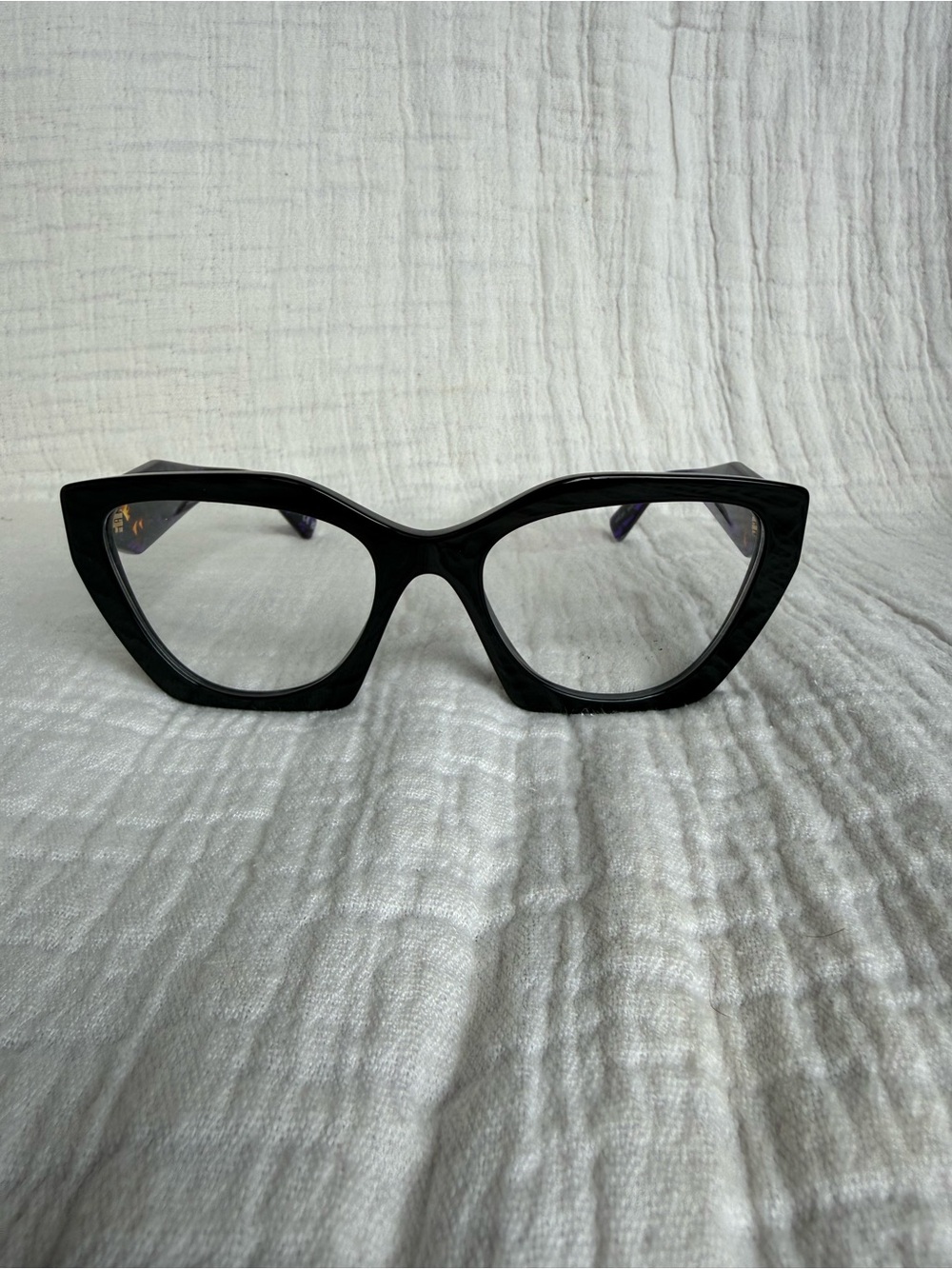 Prada Black Cat-Eye Glasses with Purple Patterned Temples - Picture 2 of 6